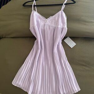 Lush Lilac Pleated Mini Dress with Lace
